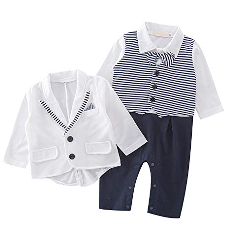 Baby Tie Striped Vest Formal Wear Wedding Baby Boy Romper Oneise with Tuxedo Easter Birthday Wedding Special Occasion Striped 0-6 Months