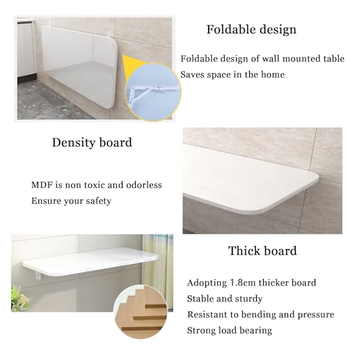 Table pliante murale blanche 80x50 cm pour gain de place
