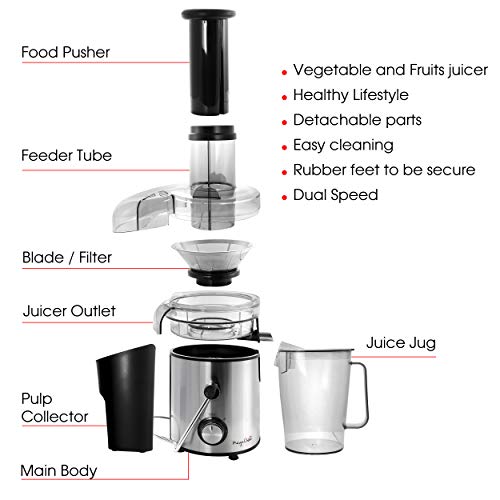 Megachef Wide Mouth Extractor Juice Machine With Dual Speed Centrifugal Stainless Steel Juicer, 3.5 Cup, Chrome Silver #TOP6