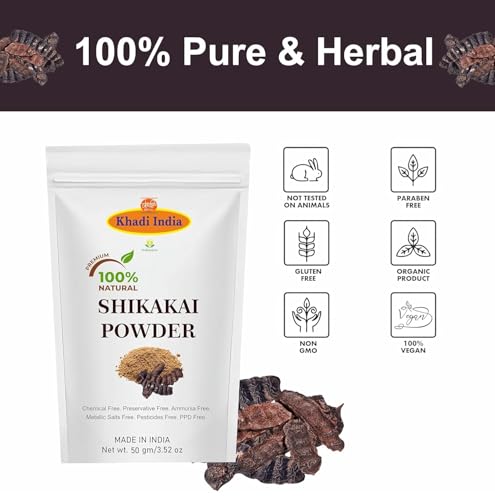 Image of Khadi 100% Pure & Organic Shikakai Powder (Acacia concinna) - Natural Ayurvedic Hair Cleanser for Hair Growth, Dandruff Control & Scalp Health - 100g