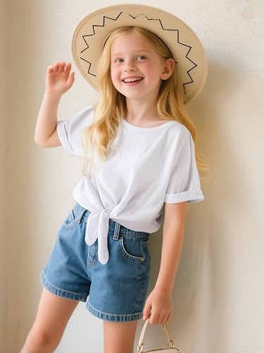 Girls Crop Top Tie Dye Short Sleeve Summer T Shirt Rolled Cuffs Tie Hem Fashion Shirts Tee 4-15 Years2