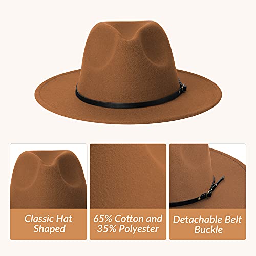 Image of jingsha Fedora Hats for Men & Women Wide Brim Fedora Felt Panama Hat Men's Dress Hats with Belt Buckle