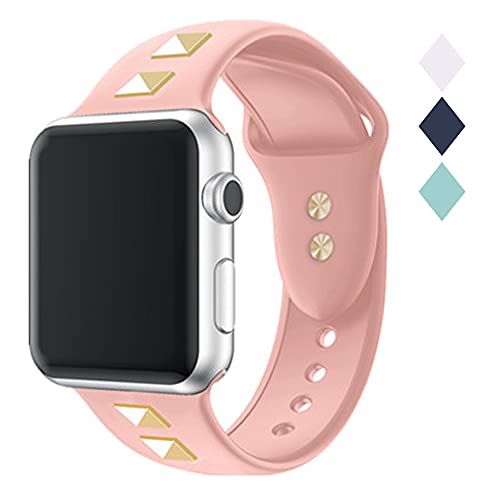 Apple Watch バンド 可愛い アップルウォッチ バンド 柔らかいシリコン素材 耐衝撃 交換ベルト おしゃれ 女性 人気 スポーツバンド 2021の最新デザイン iWatch 6/5/4/3/2/1/SE対応 長さ調整できる (38/40mm, ピンク)