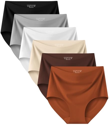 Kalapa Seamless Womens Underwear High Waisted No Show Briefs Silky Stretch Breathable Full Coverage Ladies Panties Multi Pack (US, Alpha, Large, Regular, Regular, Multi-1(6Pack))