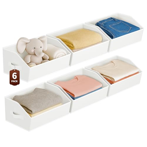 Homsorout Large Closet Organizers and Storage Bins - 6 Pack Trapezoid Storage Baskets for Shelves, Foldable Fabric Baskets with Handles Ideal for Closet, Basket, Wardrobe and Shelf Storage, White