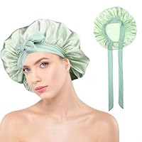 Dimeho Seidenhaube zum Schlafen, Satinhaube Doppellagige mit Satin Gefütterte Haarhaube mit Verstellbarem Bindeband für Frauen die Natürliches Lockiges Haar Schlafen