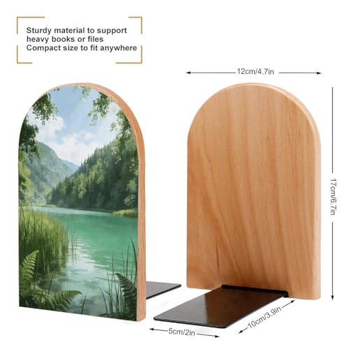 Sujetalibros de madera para estantes organizador de libros resistente verde Shalimar 3