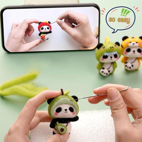 Image of PATPAT� Needle Felting Kit,Needle Felting Kit for Beginners,Wool Needle Felting Beginner Kits with Colorful Wool,Felting Needles,Instructions,for Adults Beginner Supplies DIY (Avocado Panda)
