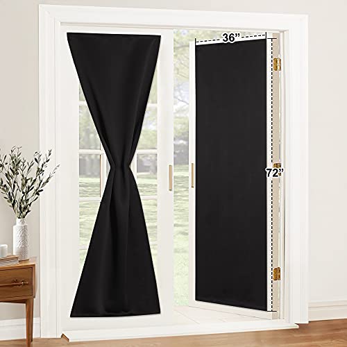 PONY DANCE Door Thermal Liner Blackout Blinds Portable for Winter Summer Four-sided Sticker Adjustable Black Out Curtains for Living Room, Kitchen Small Window, Caravan, W36-In x D72-In, Black