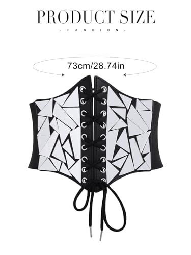 Asooll Punk Black Leather Corset Belt Sequin Lace Up Waist Belts Party Club Dress Belt for Women and Girls3