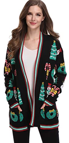 For G and PL Womens Christmas Ugly Cardigan Funny Cute Open Front Sweater with Pockets