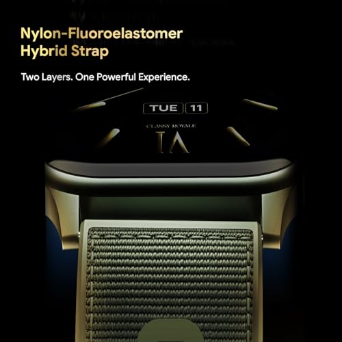 Image of Fire-Boltt Rise Force Smart Watch 1.85 inch Display, Nylon-Fluoroelastomer Hybrid Strap, Rotating Crown, Bluetooth Calling, Dual Button Control, Metal Body Smartwatch for Men and Women Moss Olive