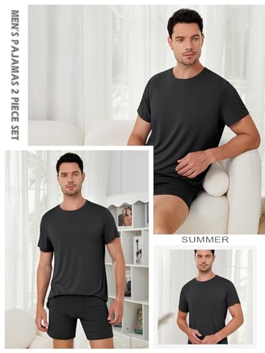 Men's Pajamas, Set of 2 Summer Sleepwear and Shorts, Short Sleeve Loungewear Pajama Cool Pants Soft PJS for Men4
