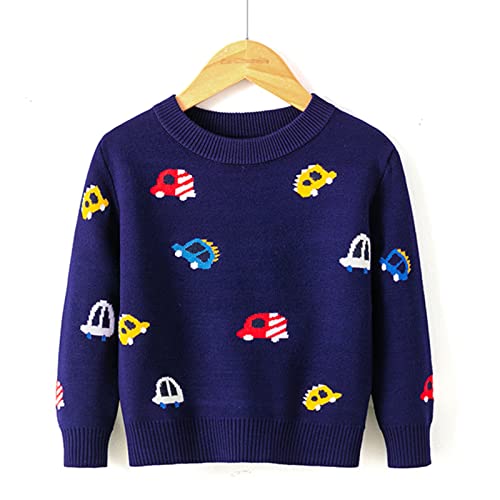Toddler Boys Girls Cartoon Cars Prints Sweater Long Sleeve Warm Knitted Pullover Knitwear Tops (Dark Blue, 3-4 Years)4
