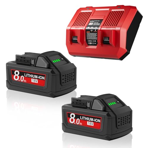 2Pack 8.0Ah Replacement for Milwaukee M18 Battery and Charger 18 Volt 