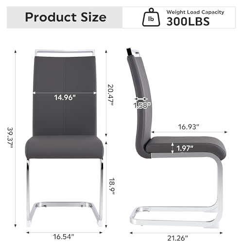Image of Baysitone Modern Dining Chairs Set of 4, Side Dining Room Chairs, High Back Kitchen Chairs with Faux Leather Padded Seat for Dining Room,Kitchen, Living Room Grey