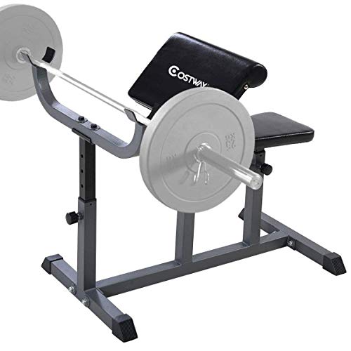Goplus Preacher Curl Weight Bench Seated Arm Isolated Barbell Dumbbell Biceps Station (Black)