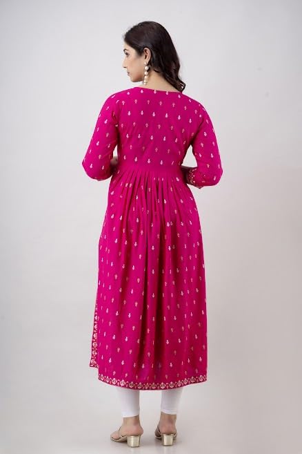 Image of Jai Shree Fab Women's Rayon Round Neck 3 /4 Sleeve Printed Kurti with Side Slit Pattern