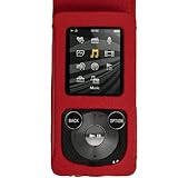 iGadgitz Red Leather Case for Sony Walkman NWZ-E384 with Detachable Carabiner + Screen Protector