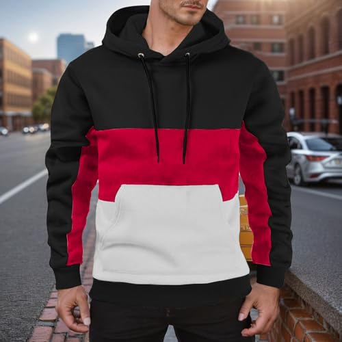 Hoodies for Men Novelty Color Block Pullover Outdoors Casual Sweatshirt Patchwork Casual Drawstring Tops with Pocket3