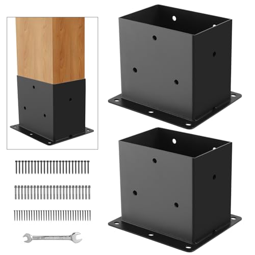 CYGIVC 2 Pack 4x6 Post Base Brackets 3.6x5.6 Inner Size Heavy Duty Square Post Support with Hardware - Perfect for Fence Porch Pergola Mailbox (Wood and Concrete Installation)