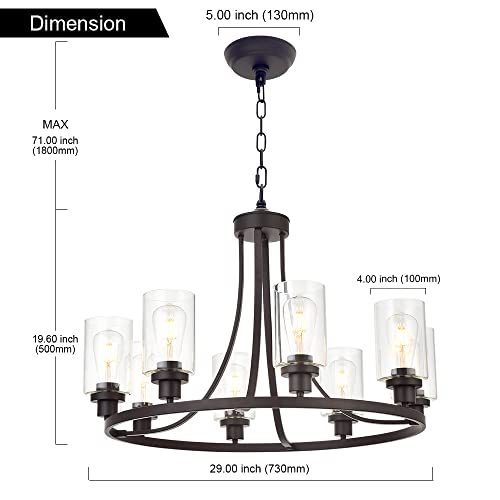 Melucee 8 Lights Large Farmhouse Chandelier Wagon Wheel, Industrial Island Lights For Kitchen Oil Rubbed Bronze Finish, Dining Room Lighting Fixtures Hanging #TOP4