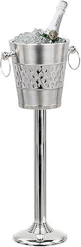 Deep Hammered Brushed Nickel Plated Majestic Wine & Ice Bucket con soporte de cubo de acero | Enfriador de vino en soporte Utensilios de cocina