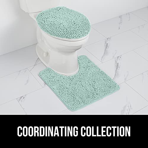 Image of GORILLA GRIP Soft Chenille Bathroom Toilet Lid Cover, Machine Washable Seat Covers, 19.5x18.5, Stays in Place Rubber Backing, Fits Most Round, Elongated and Oblong Lids, Accessories Decor, Seablue