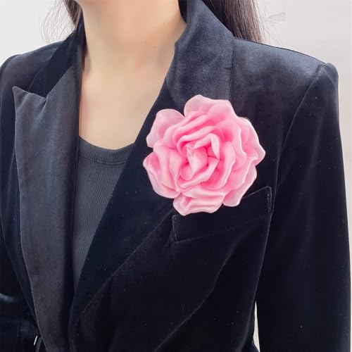 Image of Dainty Peony Rose Flower Brooches Lapel Pins Delicate Elegant Fabric Flowers Brooch Pin for Women Flower Corsage for Wedding Party Accessories Jewelry Gifts100mm