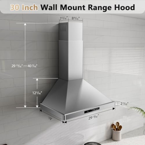 Image of Wall Mount Range Hood 30 inch, 900 CFM Stainless Steel Kitchen Hood