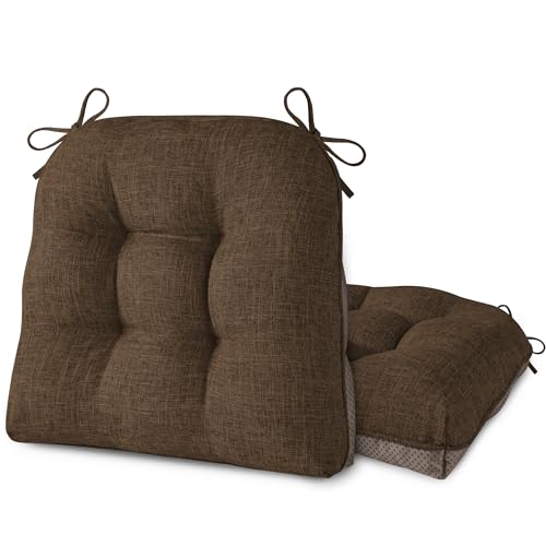 Image of AddGrace Chair Cushions for Dining Chairs Set of 2 Kitchen Seat Cushions with Ties and Non Slip Backing Tufted Indoor Seat Pad for Kitchen Dining Room 18 inch x 17 inch x 3 inch Coffee