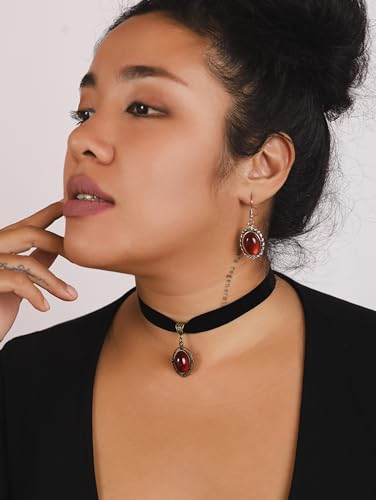 Sacina Red Victorian Velvet Choker, Black Jewelry, Gothic Goth Choker, Vintage Necklace, Halloween Christmas Jewelry Gifts for Women4