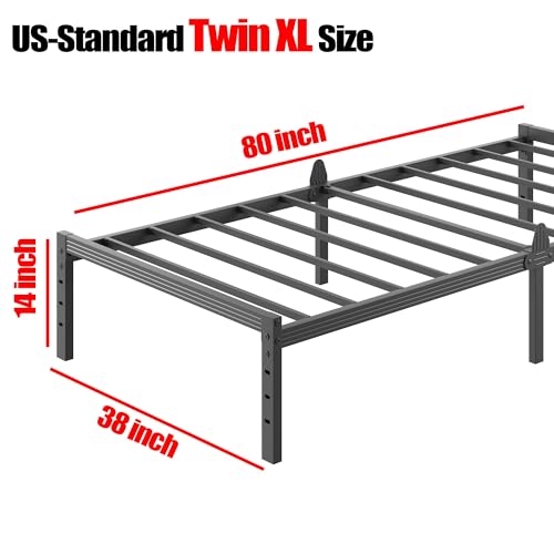 Image of ZIYOO 16 Inch Twin XL Size Metal Platform Bed Frame with Heavy-Duty Steel Slat Support, No Box Spring Needed, Under Bed Storage Space, Easy Assembly, Noise-Free, Sturdy & Durable, Black