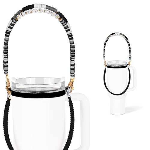Black Gray Stanley Cup Holder with Strap, Silicon Water Bottle Handle, Carrier, Lanyard, Holder with Strap, Reputation Beads Stanley Handle, Tumbler Suitable Stanley Cup Accessories 8-40oz