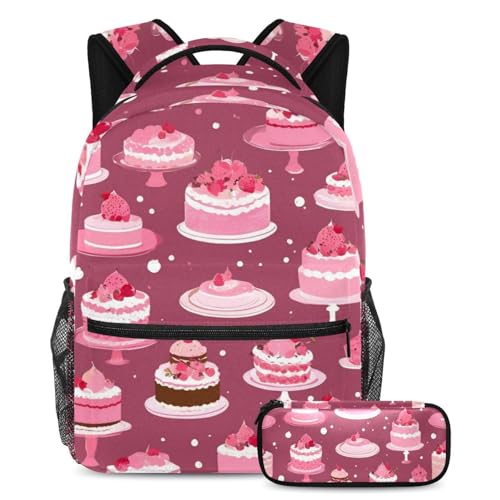 Sac à dos avec trousse à crayons ado fille cartable scolaire rose multicolore
