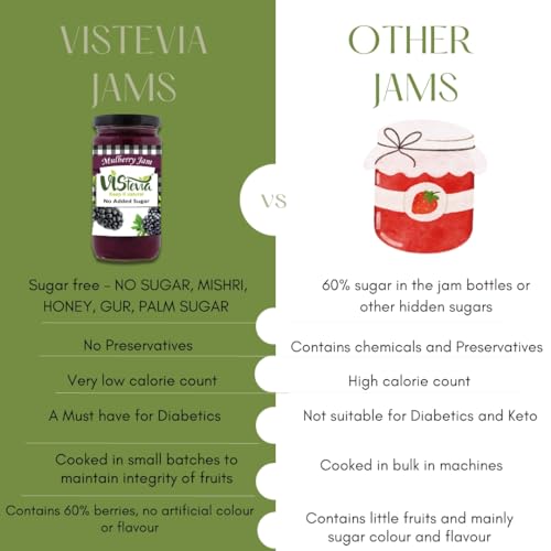 Image of Vistevia Sugar Free Mulberry Jam, Diabetic and Keto Friendly - Sweetened Naturally With Stevia, More Than 60% Mulberry Content - Delicious To Taste, Pack of 1 (400G)