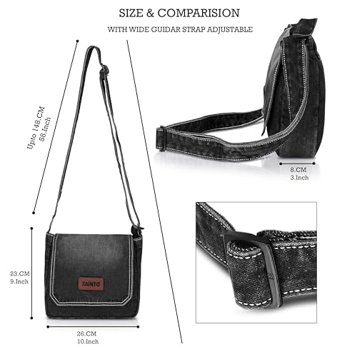 Image of ZAINTO Premium Denim Sling Bag for Women, Multipocket Crossbody, Blue Jeans Side Bag for girls (Medium Blue)