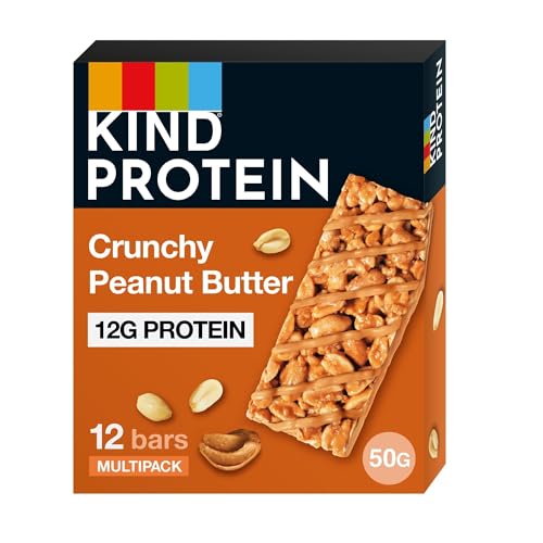 KIND Protein Bars, Gluten Free Snack Bars, Crunchy Peanut Butter, High Fibre, Healthy Snack, Source of Protein, No Artificial Colours, Flavours or Preservatives, Multipack 12 x 50g