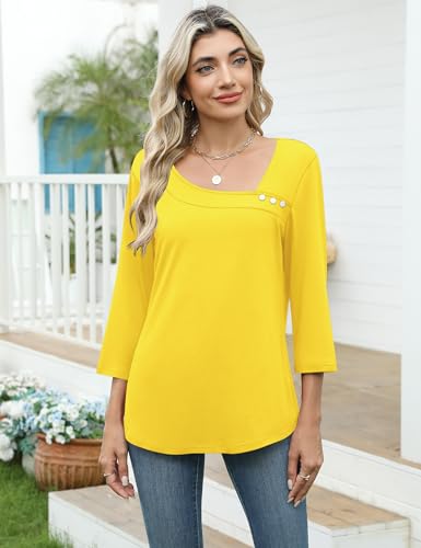 Image of LOMON Womens 3 /4 Length Sleeve T Shirts Asymmetrical Neck Tops Business Blouses for Women Fashion 2026
