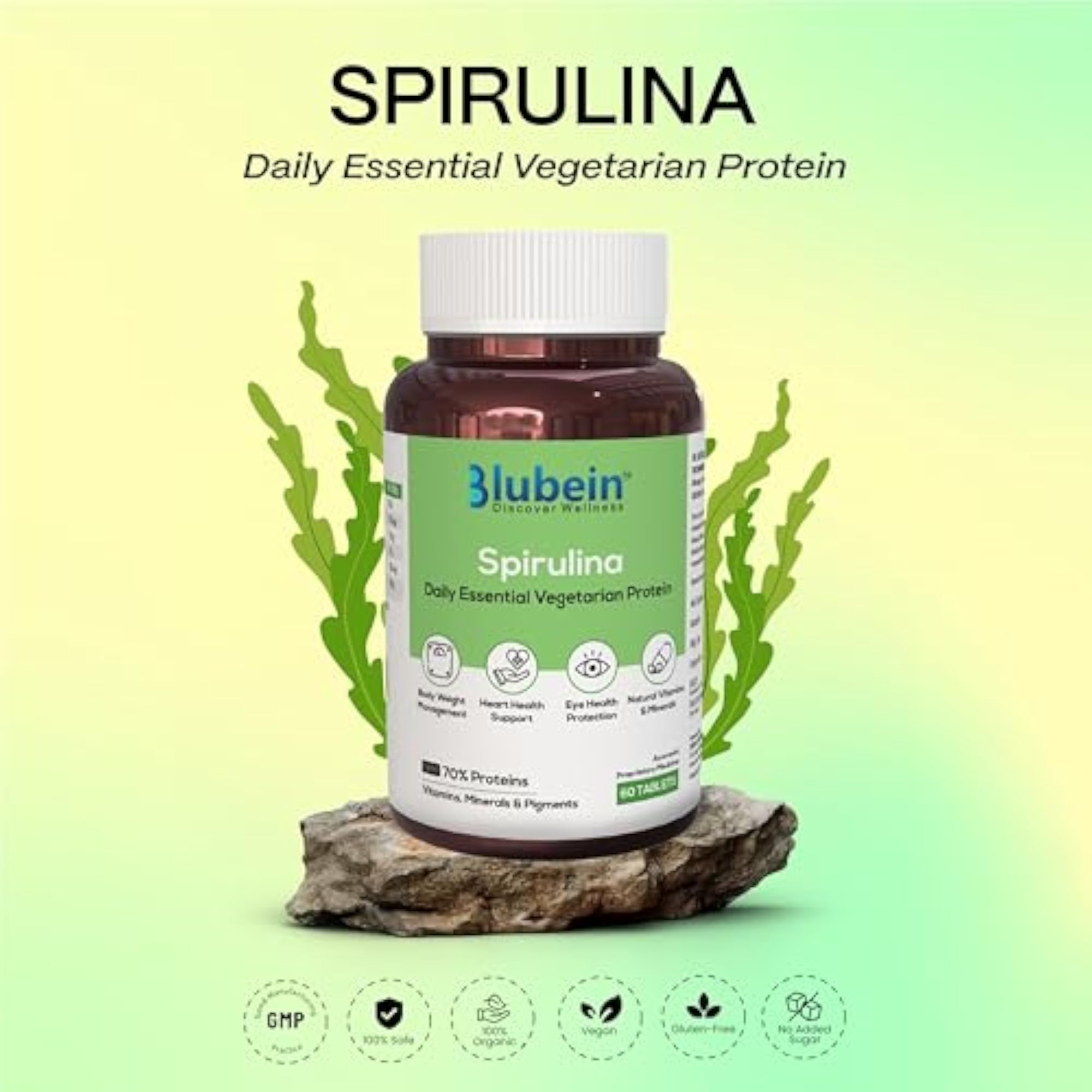 Blubein Organic Spirulina Tablets 2000 mg, 200 Count