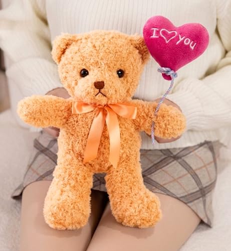 Image of Tickles Teddy with I Love You Ballon Heart Soft Stuffed Plush Toy for Couples Boyfriend, Girlfriend, Wife & Husband Valentine Gift (Size: 30 cm Color: Brown)