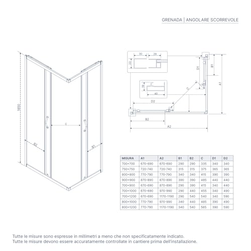 Box Doccia Angolare 70X120 Cm Vetro Serigrafato 4 Mm Profili Bianchi H185Cm Mod. Grenada - 7