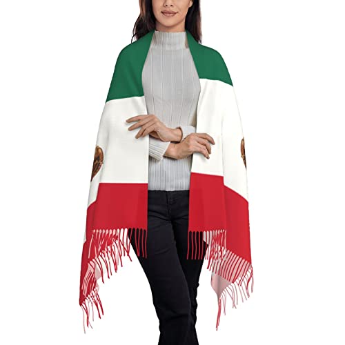 Bagea-Ka Mexico Flag Pattern Scarf Long Shawl Wraps Pashmina for Women Girls with Tassels Soft Warm Cozy