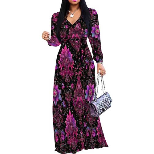 Image of SUZONANA Plus Size Dresses for Women Floral Print Maxi Dress Flowy 3 /4 Sleeve with Belt