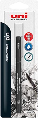 Caneta Técnica 0.4 mm Pin Fine Line, Uni-Ball, Preta, Blister com 1 unidade
