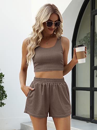 Image of Trendy Queen Two Piece Summer Outfits 2 Piece Sets 2026 Sleeveless Matching Lounge Crop Top High Waisted Short