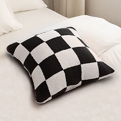 Niditw Set Of 2 Ultra Soft Black Checkerboard Throw Pillow Cover Microfiber Chessboard Gingham Cushion Case Cozy Fuzzy Checkered Pillowcase Decor For Home Sofa Couch 18X18 Inches (1-Black) #TOP5