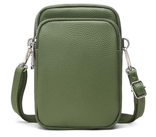 JANKS 女性用小型クロスボディバッグ ミニ携帯電話バッグ トラベルポーチ 財布 肩掛けストラップ 調節可能, 05 グリーン, 7.08 inches (L) x 4.7 inches (H) x 1.96 inches (W)の商品画像（Amazon）