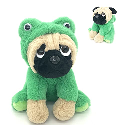 Pug Stuffed Animal Dressed Up As A Frog, Plush Pug Dog Soft Toy Wearing Green Costume Cloth, Cute Fluffy Froggy Plushie Puppy, For Kids, Christmas, Nursery Decoration, Party Suppliers #TOP5