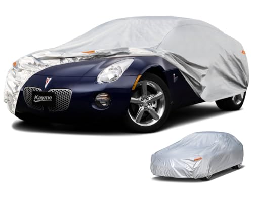 Image of Kayme 6 Layers Car Cover Custom Fit for Pontiac Solstice (2005-2009) Waterproof All Weather for Automobiles, Outdoor Full Cover Rain Sun UV Protection.Silver